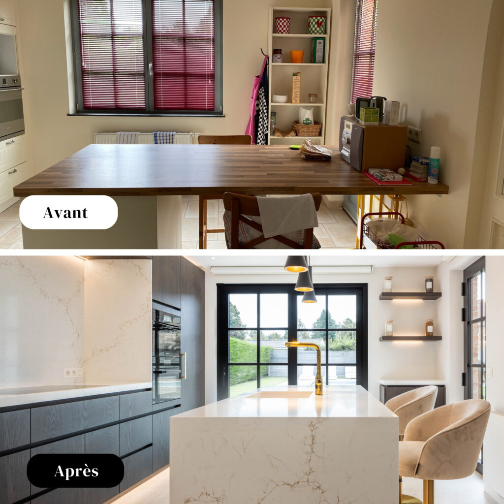 Avant - après rénovation cuisine dans une rénovation villa à Wavre